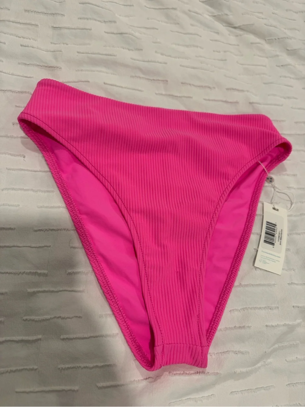 Frankie's Bikinis Ribbed High-Leg Bikini Bottom - Hot Pink